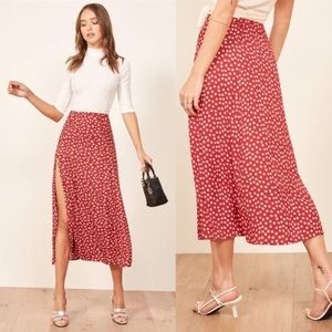 Zoe Side Slit Skirt in a cute red floral pattern.